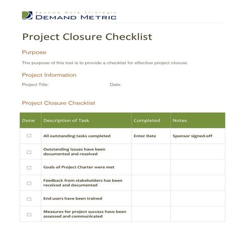Project Closure Checklist