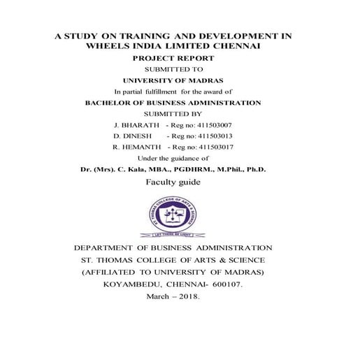 wheels india company final year project training and development 