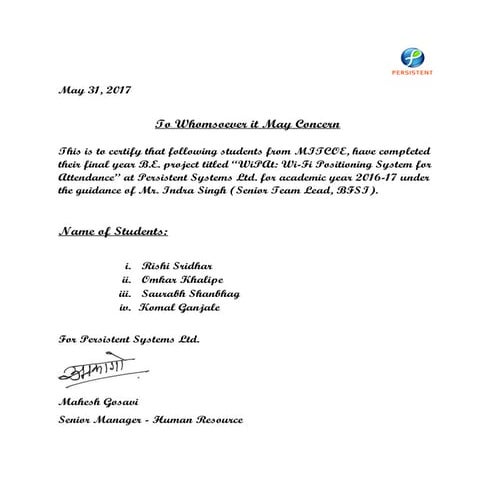 Project completion certificate