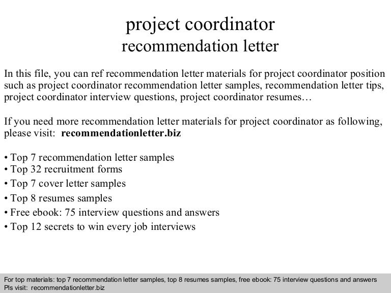 project coordinator recommendation letter writing a recommendation letter for a job