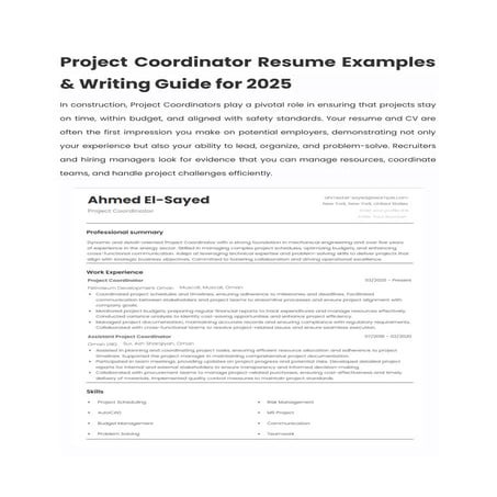 Project Coordinator Resume Examples & Writing Guide for 2025 | PDF