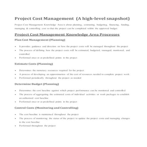 Project Cost Management - PMP/CAPM