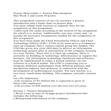 Project Deliverable 1 Project Plan InceptionDue Week 2 and worth .docx