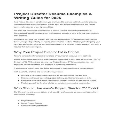 Project Director Resume Examples & Writing Guide for 2025 | PDF