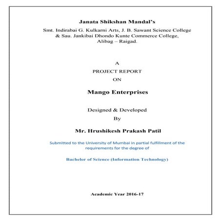 Project documentation on Mango Shop Management System