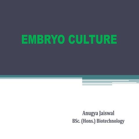 Embryo Culture - Aspects, Types & Application 