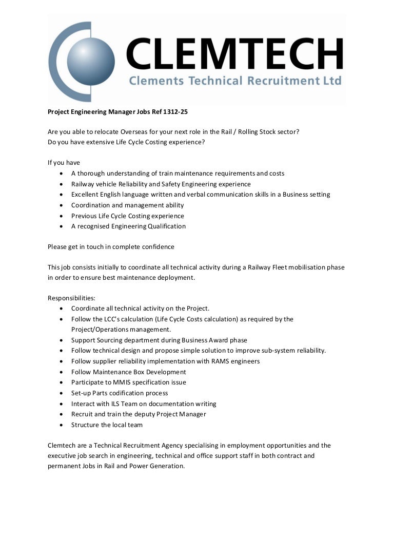 Project engineering manager jobs ref 1312 25