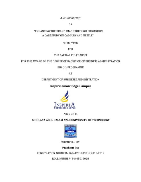 ENHANCING THE BRAND IMAGE THROUGH PROMOTION, A CASE STUDY ON CADBURY AND NESTLE.