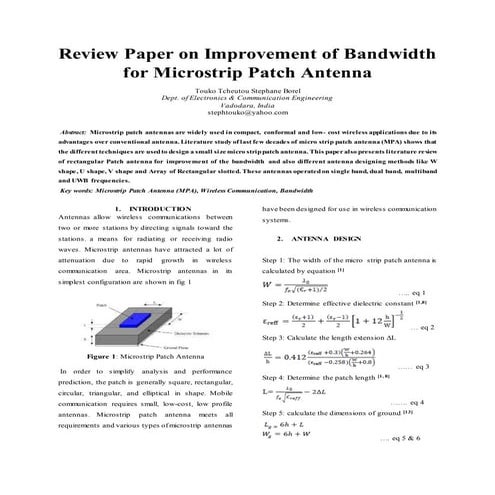 review paper on improvement of bandwidth for micro strip patch antenna