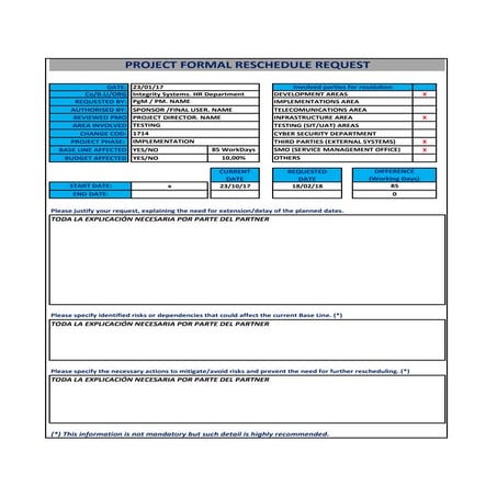 Project Formal Reschedule Request
