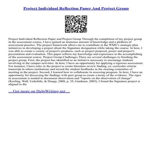Project Individual Reflection Paper And Project Group
