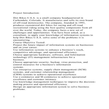 Project Introduction Dirt Bikes U.S.A. is a small company headq.docx