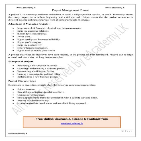 Project Management Course & Tutorial by eAcademy.lk