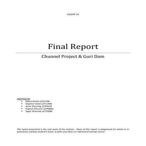 Project management final report ENG3004 Griffith University Guri Dam & Chunne...