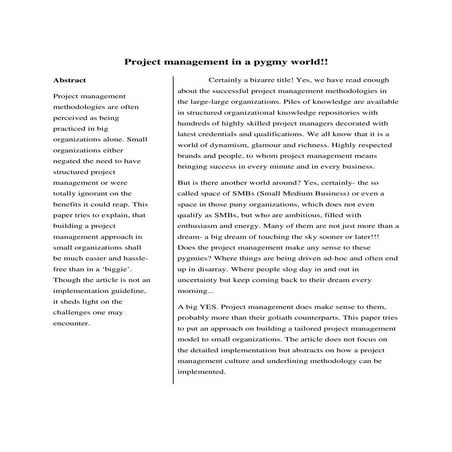 Project Management In A Pygmy World