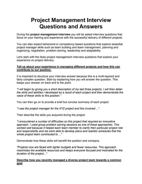 Project management interview