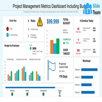 Project Management Metrics Dashboard Including Budget