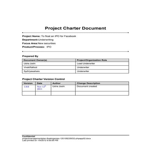 Project management plan floating an ipo