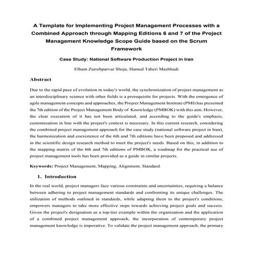 Project Management Processes with a Combined Approach through Mapping Editions 6 and 7 of the Project Management Knowledge Scope Guide based on the Scrum Framework.pdf