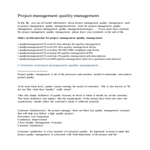 Project management quality management