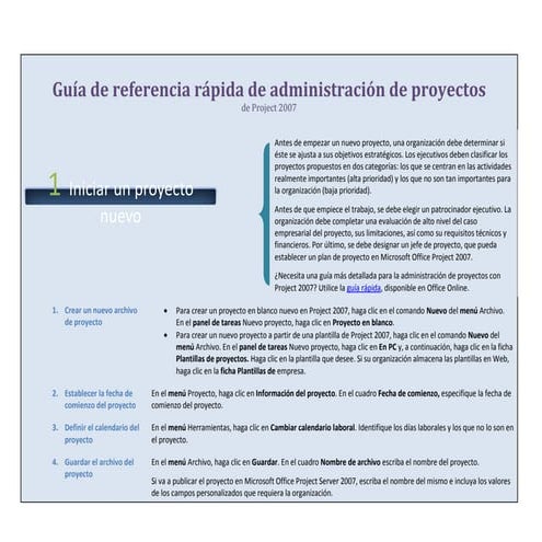 Project management quick reference guide for project 2007