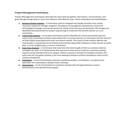 Project management techniques