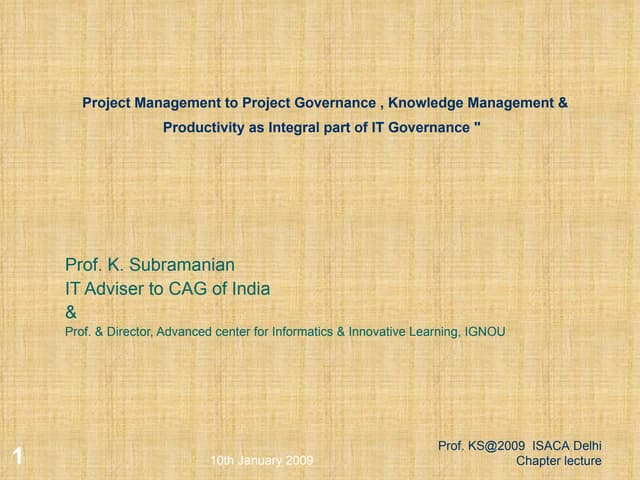 Project Management To Project Governance , Knowledge Management