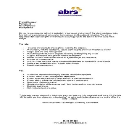 Project manager   yorkshire