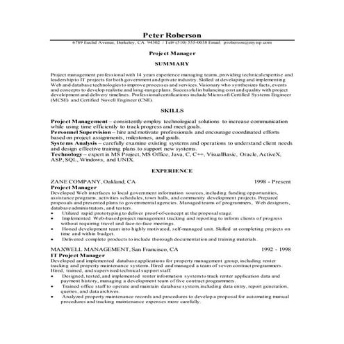 Project manager (best) CV template | DOCX