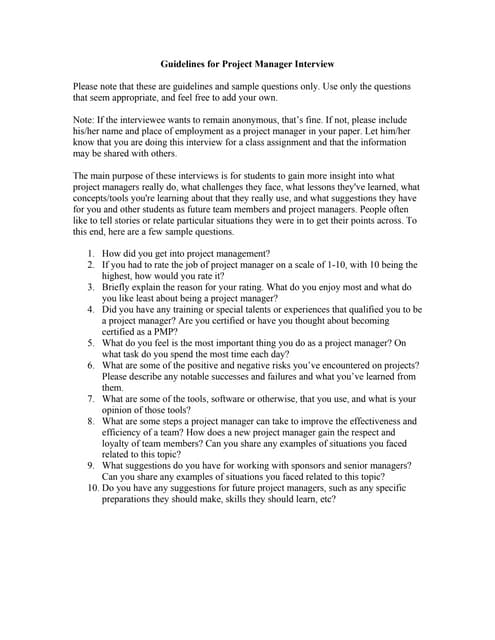 Project Manager Interview Questions