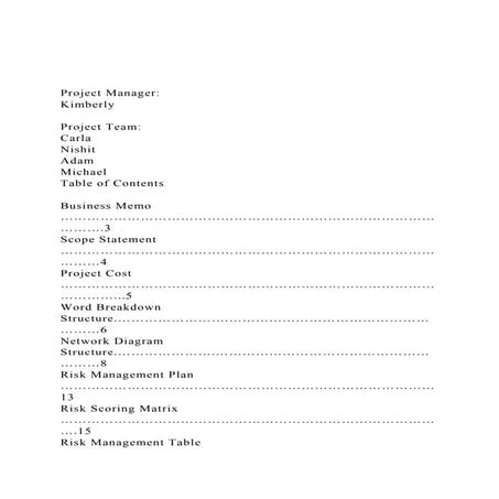 Project ManagerKimberlyProject TeamCarla Nishit .docx