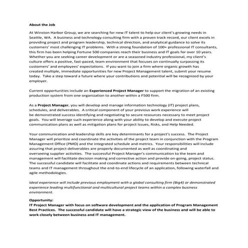 Project Manager Opportunity