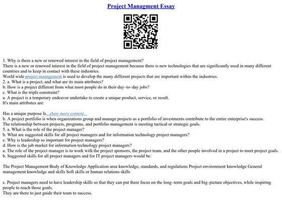 Project Managment Essay