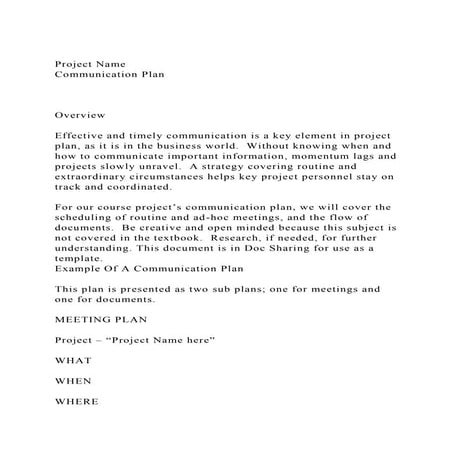 Project NameCommunication PlanOverviewEffective and .docx