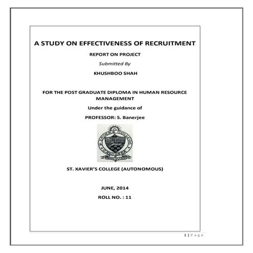 Project on effectiveness of recruitment