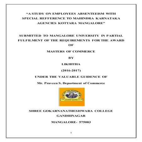 Project On EMPLOYEES ABSENTEEISM