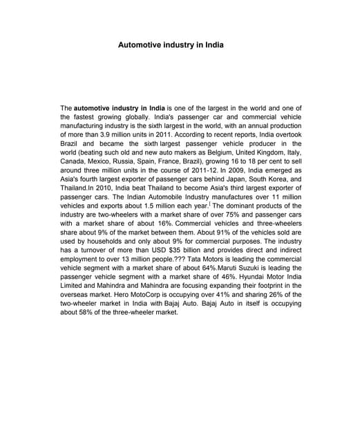 Project on indian automotive industry