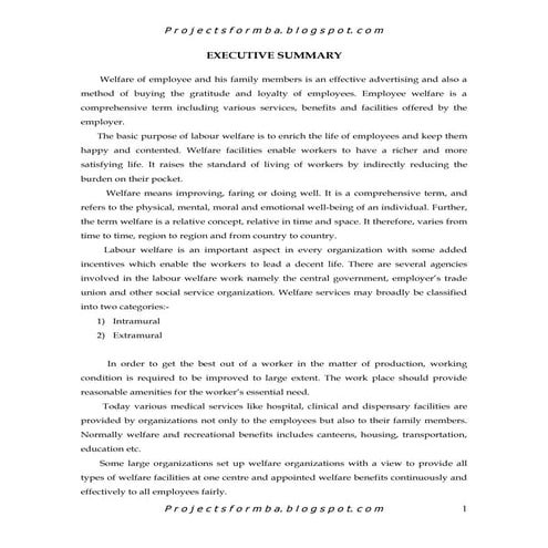 Project on labour welfare at wcl