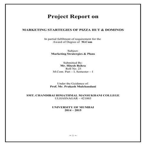 Project on marketing strategies of pizza hut and dominos