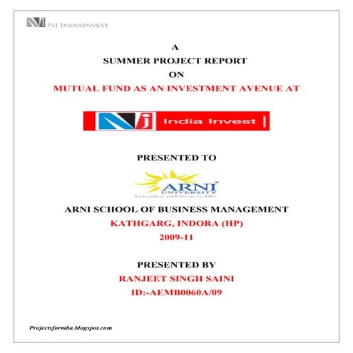 Project on mutual funds as an investment avenue