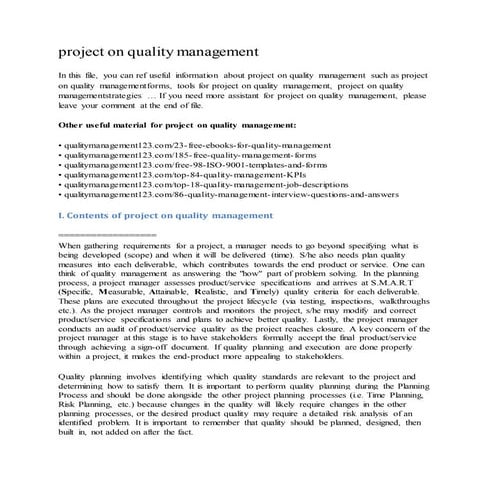 Project on quality management