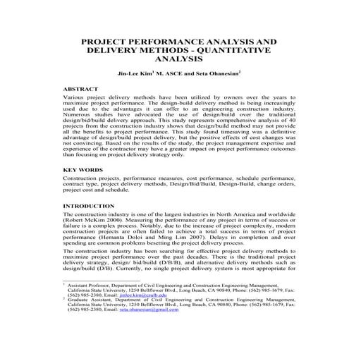 Project Performance Analysis And Delivery Methods - Quantitative ...