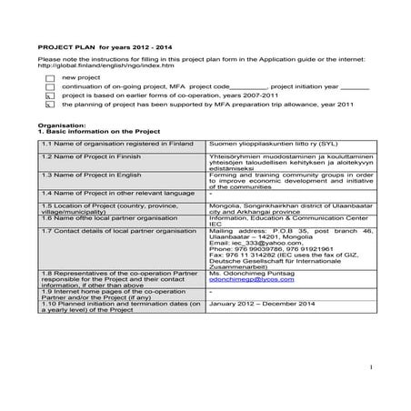 Project plan mongolia 2012-2014