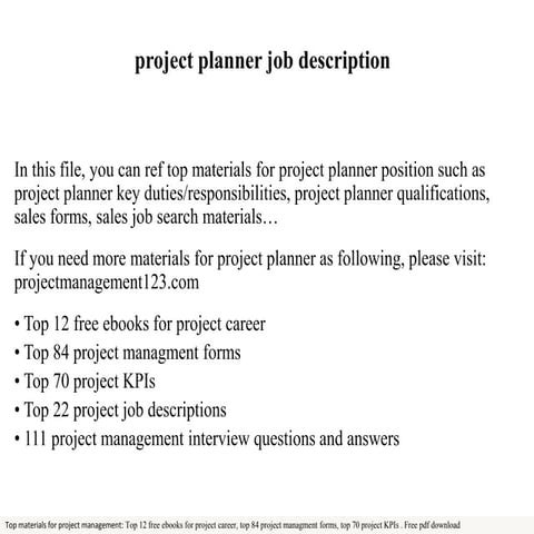 Project planner job description | PPTX