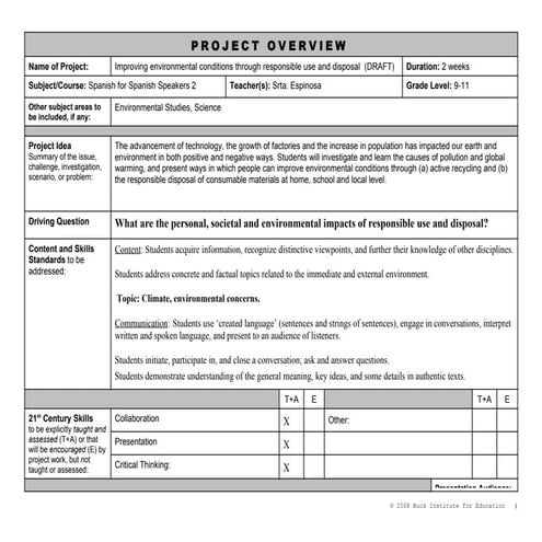 Project Planner Form Recycle Unit