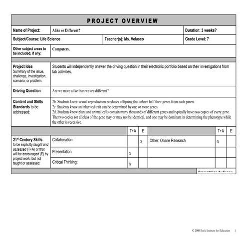 Project planning forms