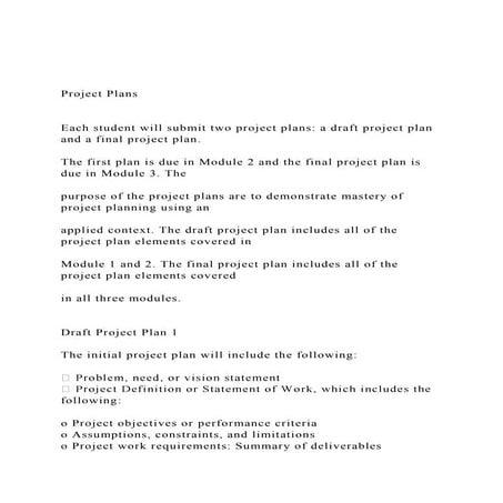 Project Plans  Each student will submit two project plan.docx