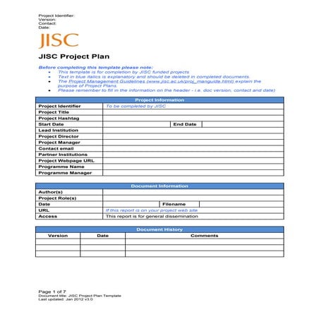 Project plan template v3.0 jan 2012