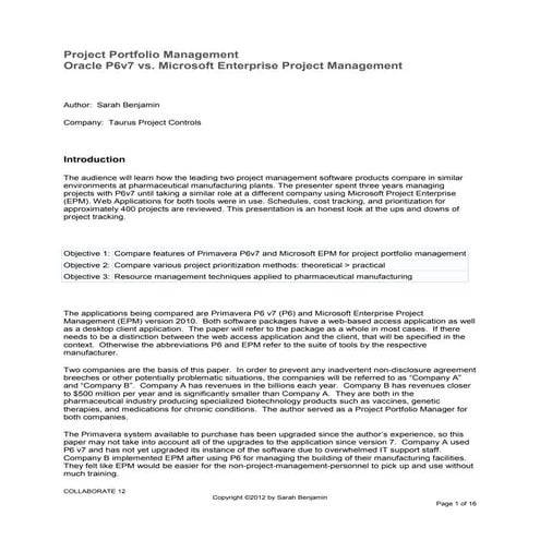 Project portfolio management   comparison of microsoft epm and primavera p6 v...