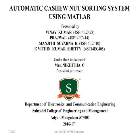 Automatic Cashew Nut Sorting System Using MATLAB
